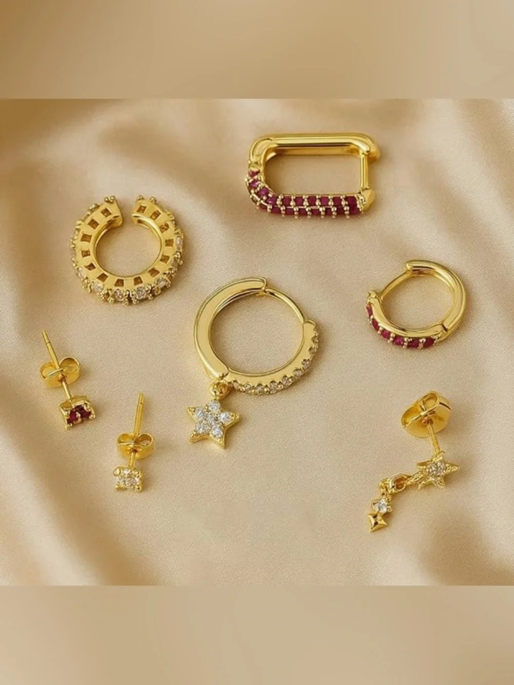 Gorgeous Nordstrom 18KT Gold Vermeil ruby Gemstone adorable set of 7 earrings